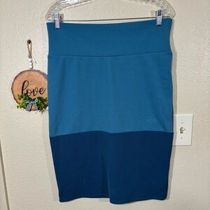 Lularoe Teal Colorblock Stretchy Cassie Pencil Skirt Size L